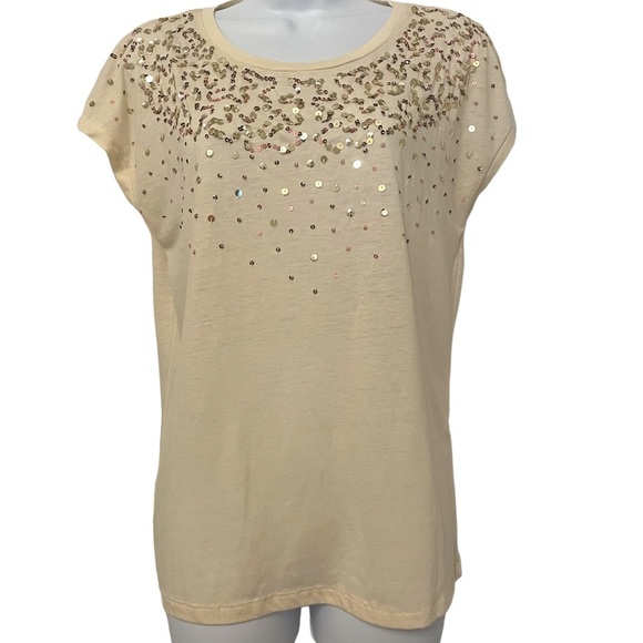 Only- Sequin gold/beige short sleeve top‎ size M - Picture 1 of 7